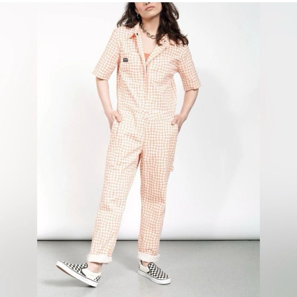WILDFANG THE ESSENTIAL COVERALL size SMALL Checkered peach/white